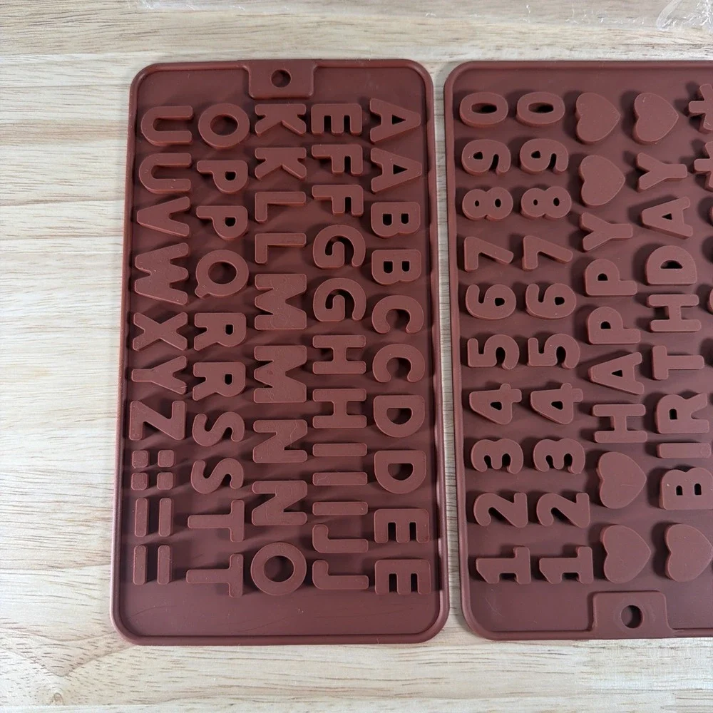 Silicone Letter Mold Number Chocolate Molds with Happy Birthday Cake Decor 2 Pcs